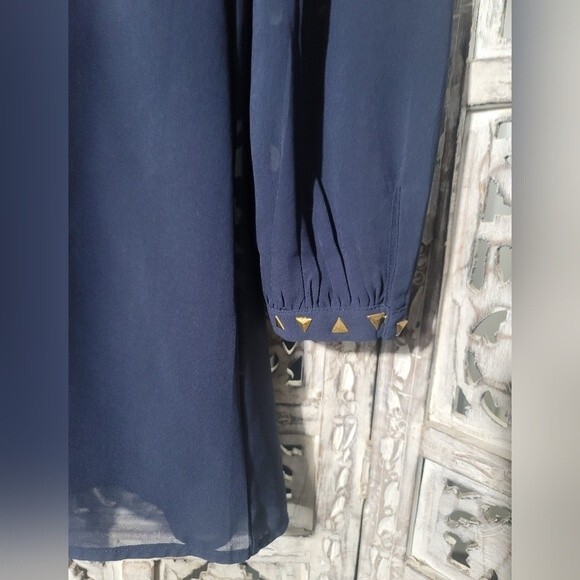 Chiffon Blue Longsleeve Lined Mini Dress with Strappy back Womens - Picture 6 of 13